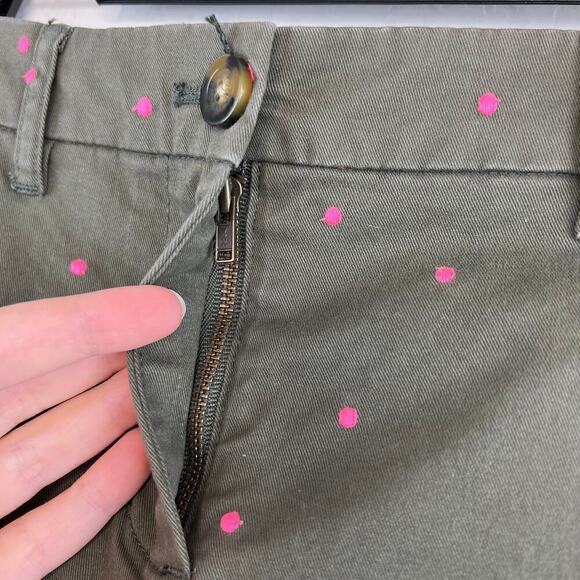 Boden Rachel Chino Shorts Army Green Embroidered Pink Polka Dot Size US 6 - Picture 8 of 10